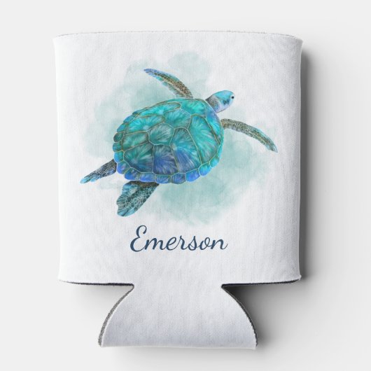 Zee Turtle Ocean Waterverf Personalized Blikjeskoeler (Achterkant)