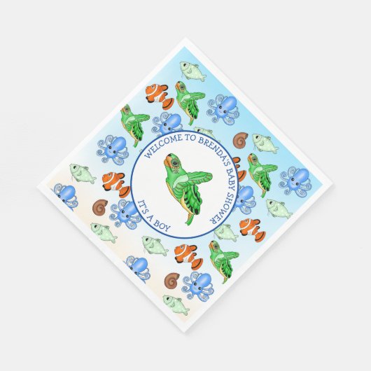 Zee Turtle Onder het Zee Theme Baby shower Servet (Hoek)