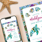 Zee Turtle Onder het Zee Verjaardagsuitnodiging Kaart