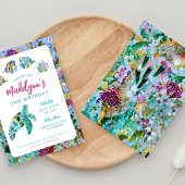 Zee Turtle Onder het Zee Verjaardagsuitnodiging Kaart