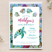 Zee Turtle Onder het Zee Verjaardagsuitnodiging Kaart