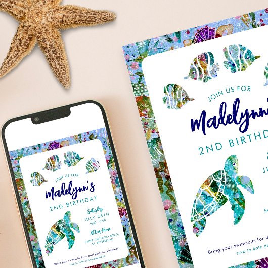 Zee Turtle Onder het Zee Verjaardagsuitnodiging Kaart