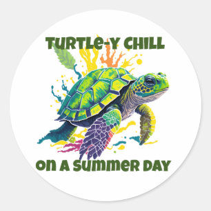 ZEE TURTLE OP DE DAG VAN EEN ZOMER RONDE STICKER