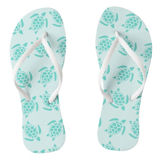 Zee Turtle op Ocean Blue nautische bruiloft Teenslippers (Voetbed)