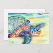 Zee Turtle op Tropical Beach Briefkaart (Voorkant / Achterkant)