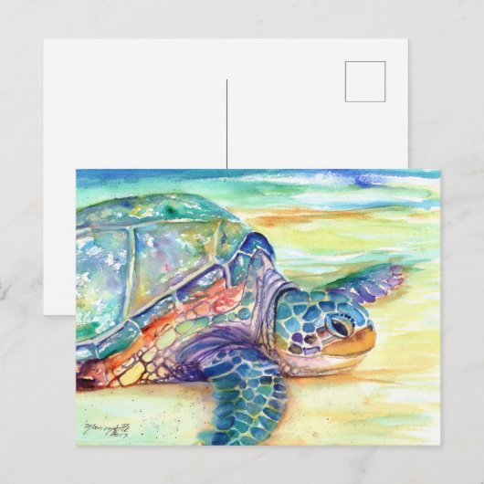 Zee Turtle op Tropical Beach Briefkaart (Voorkant / Achterkant)