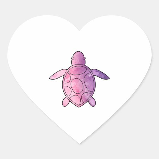 Zee Turtle paarse waterverf Hart Sticker (Voorkant)