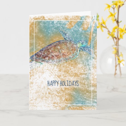 Zee Turtle Painted Art Prettige feestdagen Card Kaart (Gele Bloem)