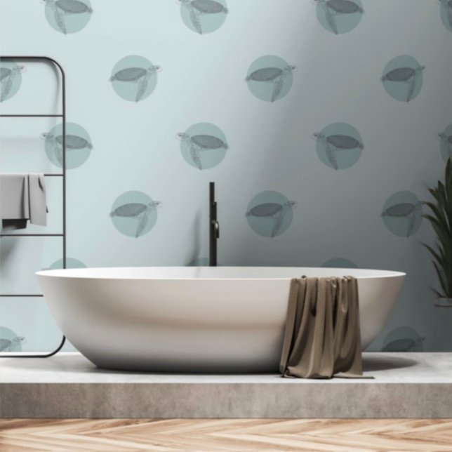 Zee Turtle Pattern Blauw en Groen Onder het Zee Behang (Creator heeft geüpload)