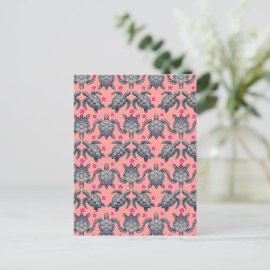 Zee Turtle Pattern Briefkaart (Staand voorkant)