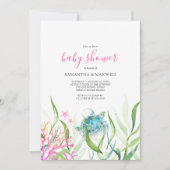 Zee Turtle Pink en Green Baby shower Invitation Kaart (Voorkant)