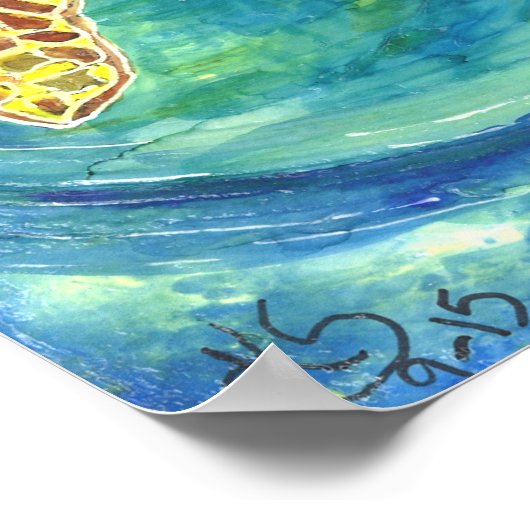 Zee Turtle Poster 24 x 24 inch (aangepast) (Hoek)