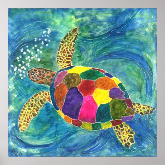 Zee Turtle Poster 24 x 24 inch (aangepast) (Voorkant)