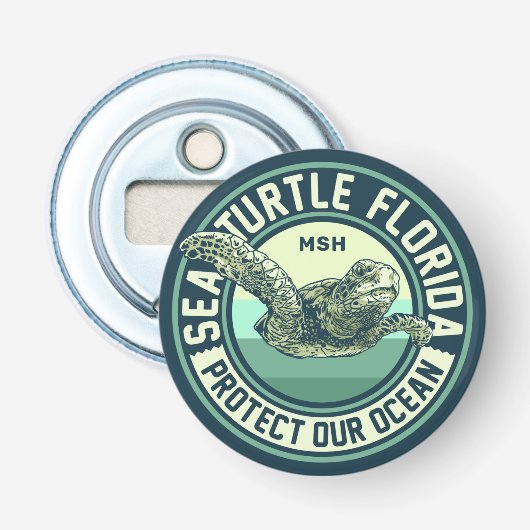 Zee Turtle Protection - aangepast monogram Button Flesopener (Voorkant)