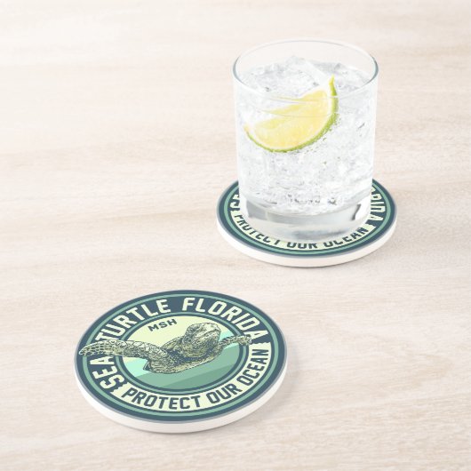 Zee Turtle Protection - aangepast monogram Zandsteen Onderzetter (Zijkant)