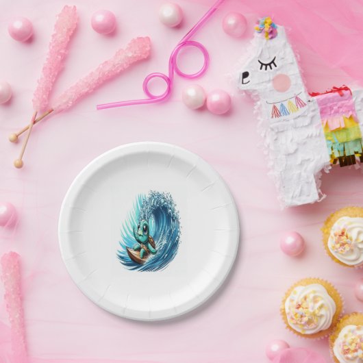 Zee Turtle rijdt op een emotiegolf. Papieren Bordje (Feest)