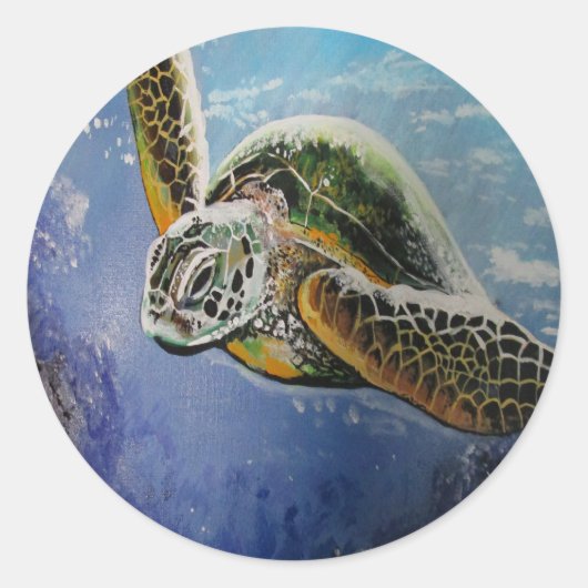 Zee Turtle Ronde Sticker (Voorkant)