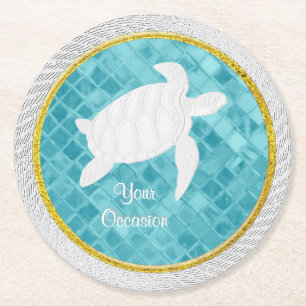 Zee Turtle Rope Aqua Zee Glaspatroon Ronde Kartonnen Onderzetter