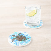 Zee Turtle Round Costers Zandsteen Onderzetter (Zijkant)