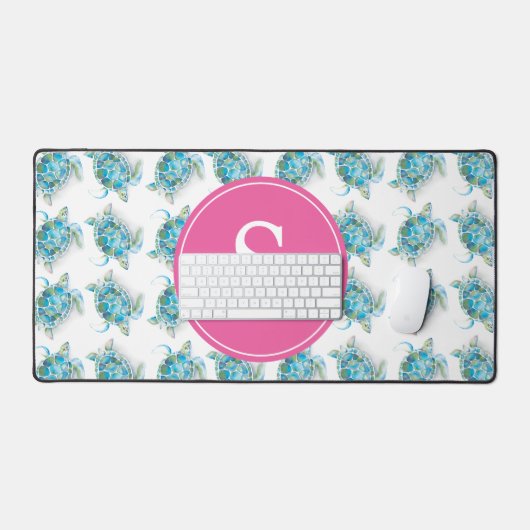 Zee Turtle Roze Monogram Dorm Decor Bureaumat (Keyboard & Muis)