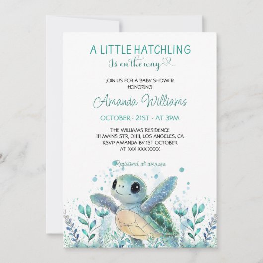 Zee Turtle Schattige Baby shower Kaart (Voorkant)