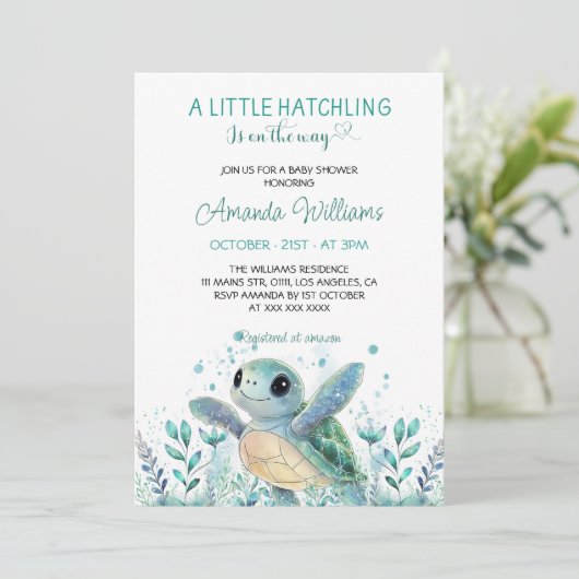 Zee Turtle Schattige Baby shower Kaart (Staand voorkant)