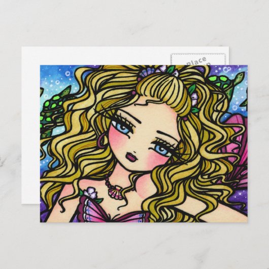 Zee Turtle Seashell Mermaid Girl Fantasy Briefkaar Briefkaart (Voorkant / Achterkant)