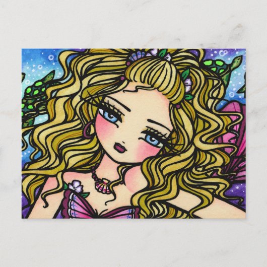 Zee Turtle Seashell Mermaid Girl Fantasy Briefkaar Briefkaart (Voorkant)