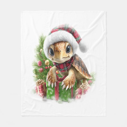 Zee Turtle Shirt Christmas Santa Hat Fleece Deken (Voorkant)