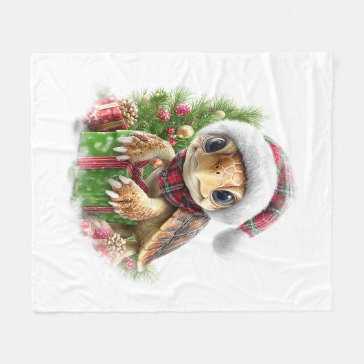 Zee Turtle Shirt Christmas Santa Hat Fleece Deken (Voorkant (Horizontaal))