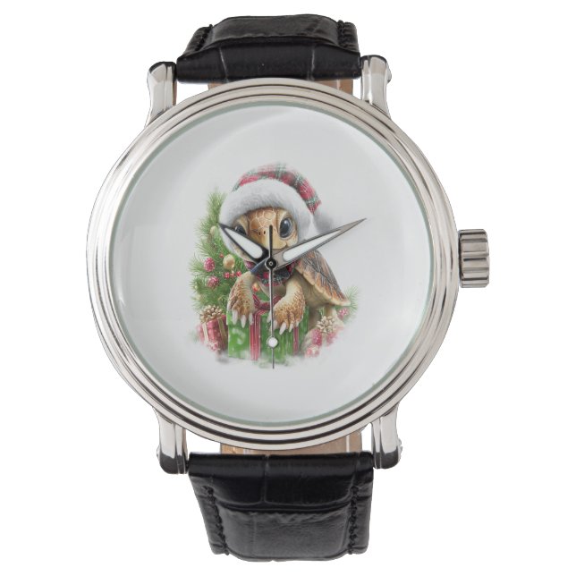 Zee Turtle Shirt Christmas Santa Hat Horloge (Voorkant)