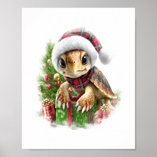Zee Turtle Shirt Christmas Santa Hat Poster (Voorkant)