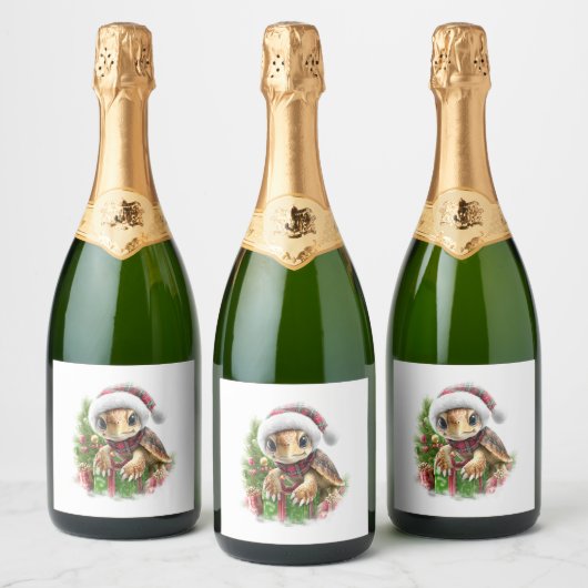 Zee Turtle Shirt Christmas Santa Hat Sparkling Wijnetiket (Flessen)
