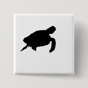 Zee Turtle Silhouette Vierkante Button 5,1 Cm