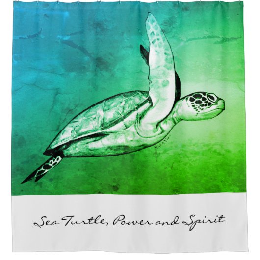 Zee Turtle Spirit Animal Originele kunst Douchegordijn (Voorkant)