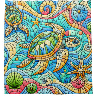 Zee Turtle Stain Glass Design Douchegordijn