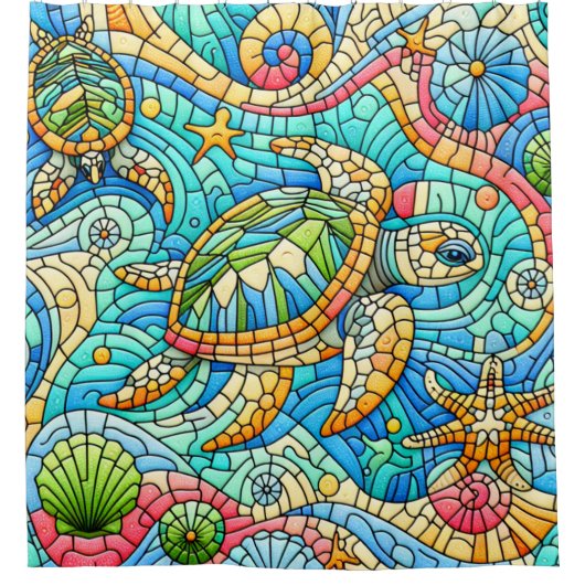 Zee Turtle Stain Glass Design Douchegordijn (Voorkant)