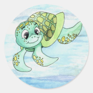 Zee Turtle Sticker- 2 Ronde Sticker