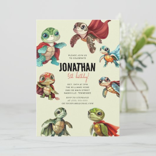 Zee Turtle Superhero Kids Verjaardag Kaart (Staand voorkant)