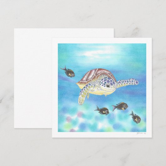 Zee Turtle Tekening Art Flat Dank u / Opmerking Ka Bedankkaart (Voorkant / Achterkant)