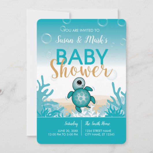 Zee Turtle Thema Baby shower Uitnodiging (Voorkant)