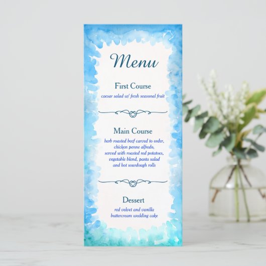 Zee Turtle Theme Aangepast menu Kaarten | Blauw &  (Staand voorkant)