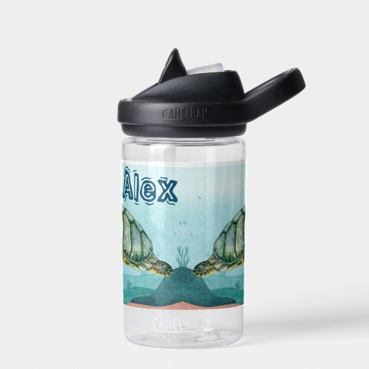 Zee Turtle Tortoise Aangepaste naam Waterfles (Links)