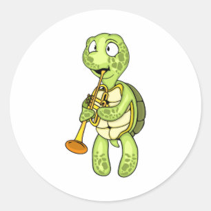 Zee Turtle Trompettist Speler Kinder Muziek Orkest Ronde Sticker