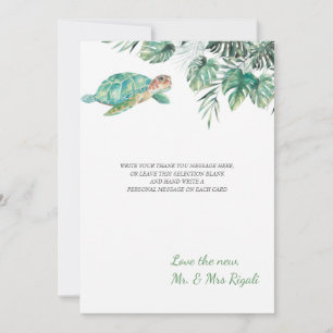 Zee Turtle Tropical Leaves Waterverf Wedding Bedankkaart
