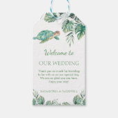 Zee Turtle Tropical Leaves Waterverf Wedding Cadeaulabel (Voorkant)