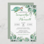Zee Turtle Tropical Leaves Waterverf Wedding Kaart (Voorkant / Achterkant)