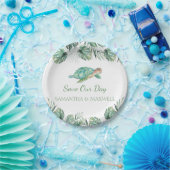 Zee Turtle Tropical Leaves Waterverf Wedding Papieren Bordje (Feest)