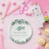 Zee Turtle Tropical Leaves Waterverf Wedding Papieren Bordje (Feest)
