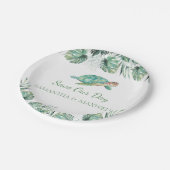 Zee Turtle Tropical Leaves Waterverf Wedding Papieren Bordje (Gekanteld)